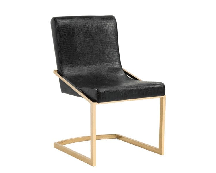 Marcelle Dining Chair Black Croc, Crocodile Leather Dining Chairs